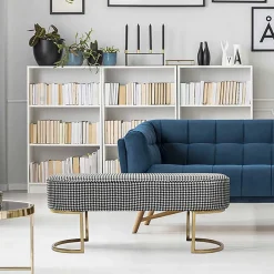 Wohnen Ovale Polsterbank mit Hahnentritt Muster - Gasilia