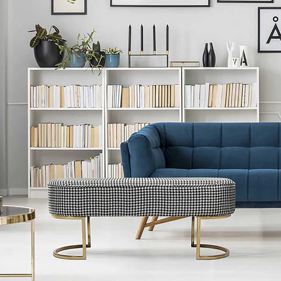 Wohnen Ovale Polsterbank mit Hahnentritt Muster - Gasilia