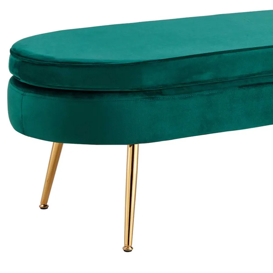 Ovale Retro Polsterbank in Grün & Gold - Lord^Wohnen New