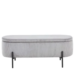 Ovale Truhenbank mit Cord Bezug in Hellgrau - Marcez^Wohnen