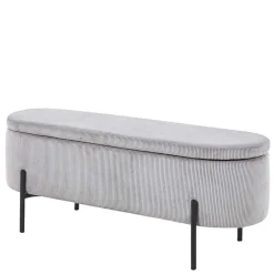 Ovale Truhenbank mit Cord Bezug in Hellgrau - Marcez^Wohnen