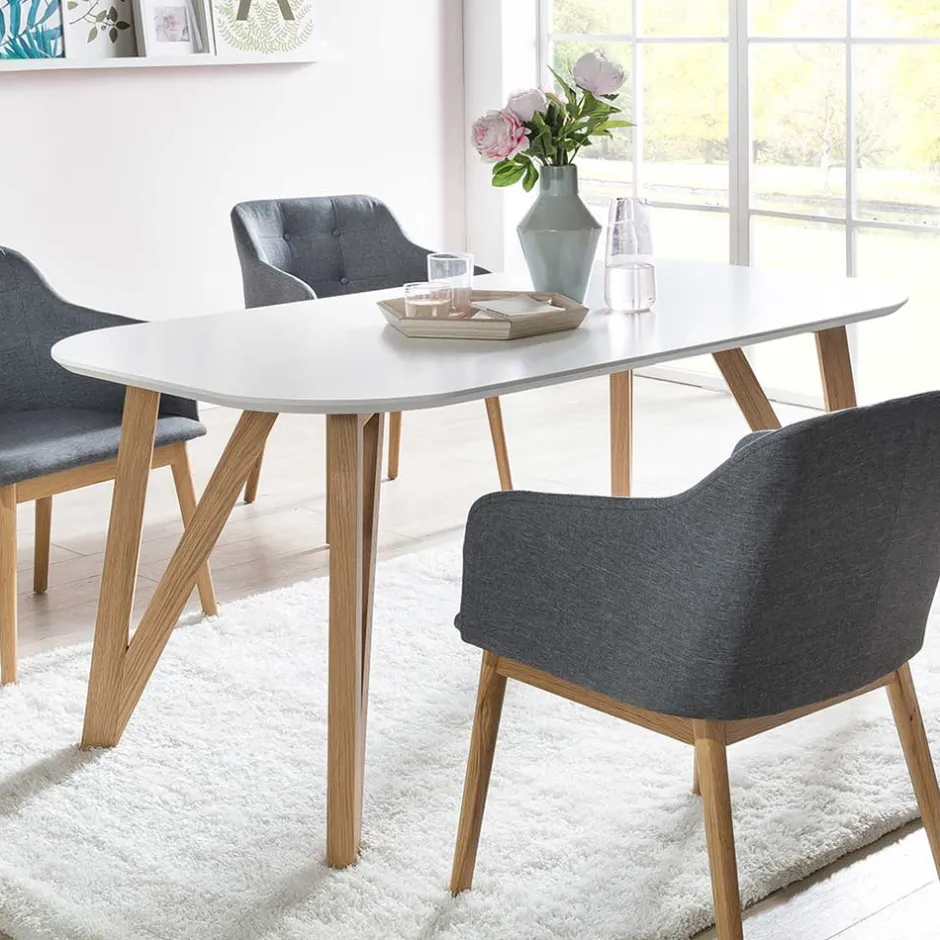 Wohnen Ovaler Designtisch in Weiß & Eichefarben - Calypso