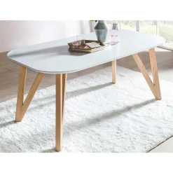 Wohnen Ovaler Designtisch in Weiß & Eichefarben - Calypso