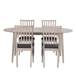 Ovaler Esstisch Eiche White Wash & 4 Stühle Pessoa mit Webstoff Grau (fünfteilig)^Wohnen Hot