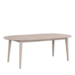 Ovaler Esstisch Eiche White Wash & 4 Stühle Pessoa mit Webstoff Grau (fünfteilig)^Wohnen Hot