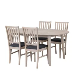 Ovaler Esstisch Eiche White Wash & 4 Stühle Pessoa mit Webstoff Grau (fünfteilig)^Wohnen Hot