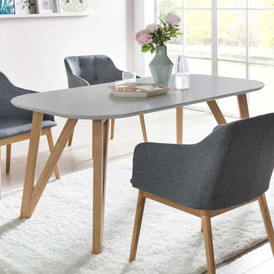 Wohnen Ovaler Esszimmer Esstisch in Grau & Eichefarben - Mevyda