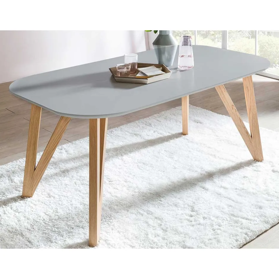 Wohnen Ovaler Esszimmer Esstisch in Grau & Eichefarben - Mevyda