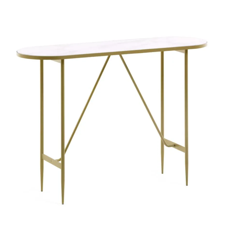 Wohnen Ovaler Konsolentisch mit Glas Marmoroptik - Bremona