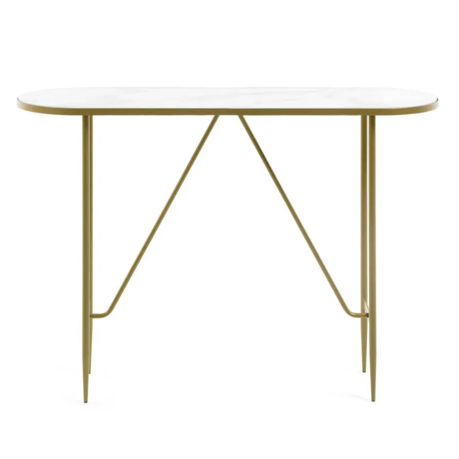 Wohnen Ovaler Konsolentisch mit Glas Marmoroptik - Bremona