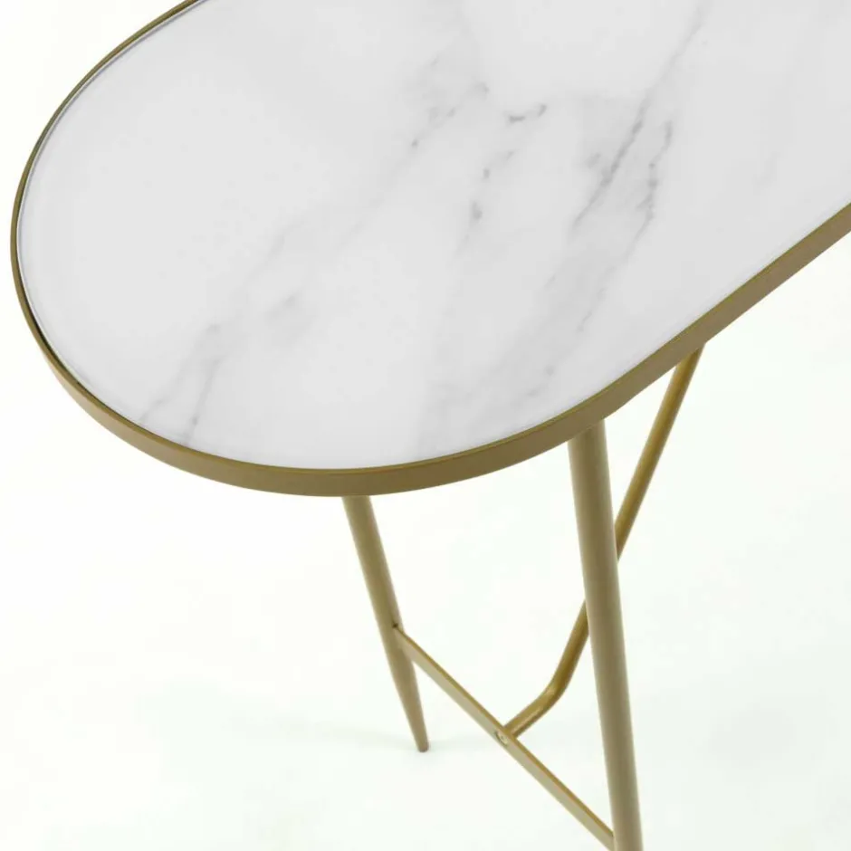 Wohnen Ovaler Konsolentisch mit Glas Marmoroptik - Bremona