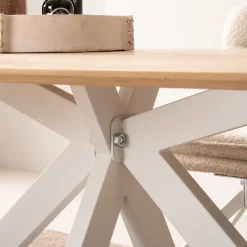 Wohnen Ovaler Wildeiche-Tisch mit weißem Spidergestell - French