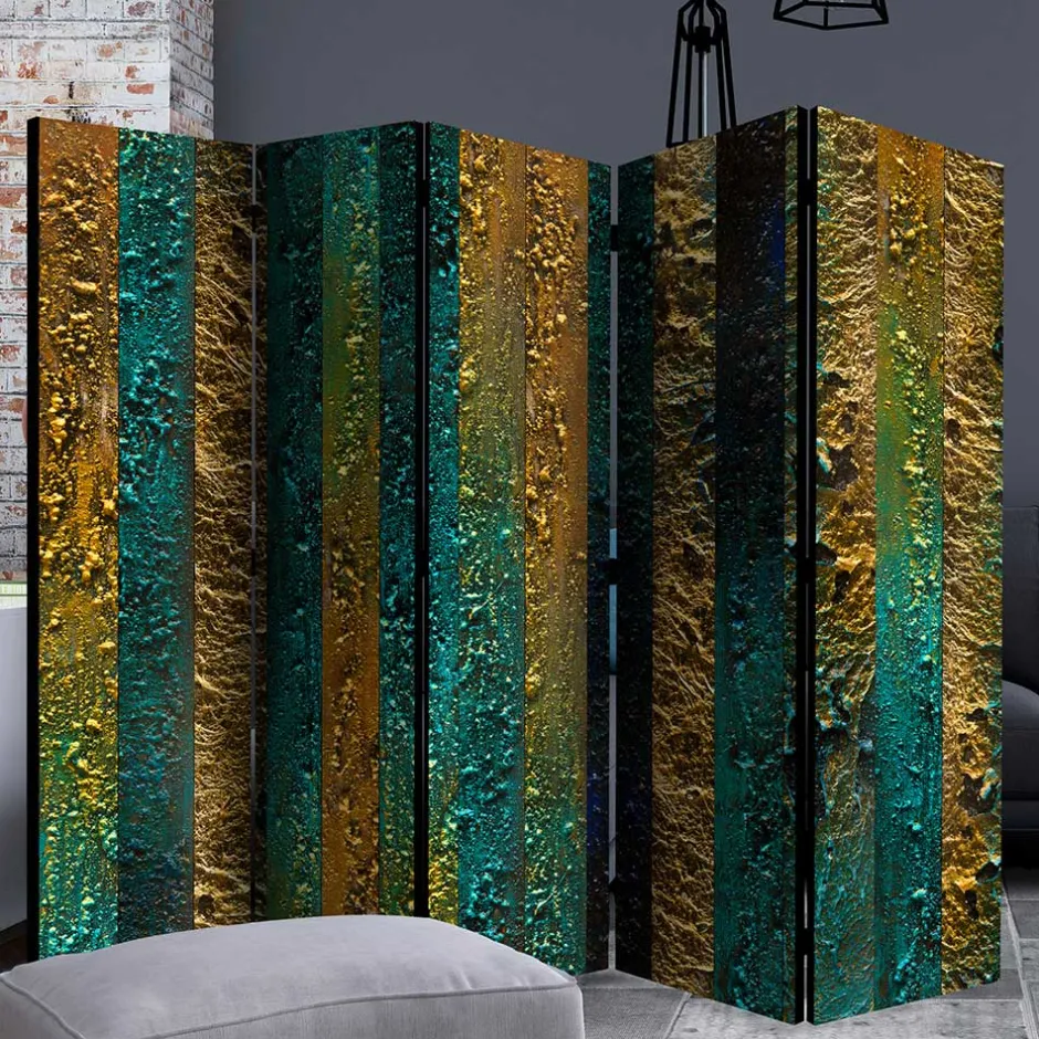 Wohnen Paravent in Braun Türkis Streifen Motiv - Zianatto