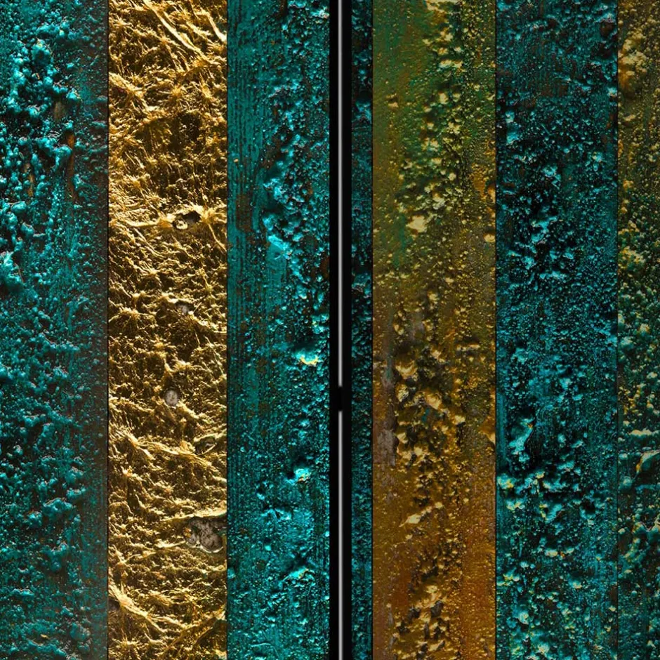 Wohnen Paravent in Braun Türkis Streifen Motiv - Zianatto