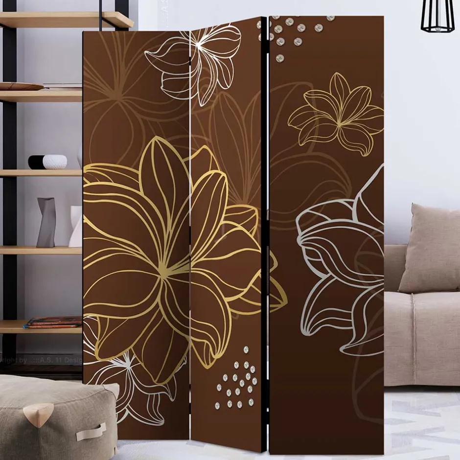 Wohnen Paravent in Braun Weiß Gelb bedruckt - Sanni