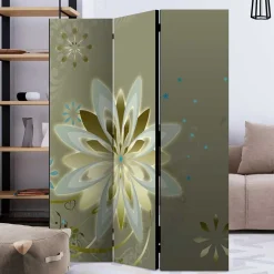 Paravent mit Blumen Motiv in Grau Gold - Stivaldo^Wohnen Online