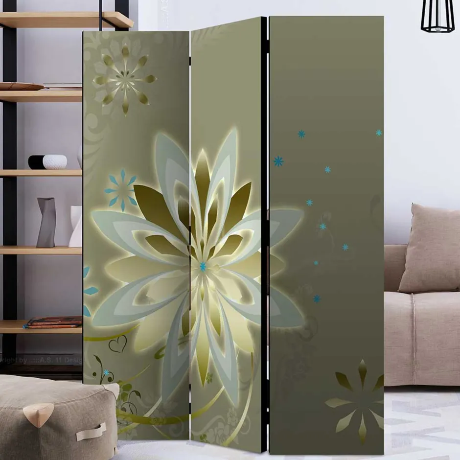 Paravent mit Blumen Motiv in Grau Gold - Stivaldo^Wohnen Online