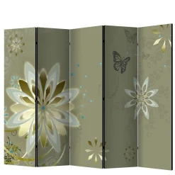 Paravent mit Blumen Motiv in Grau Gold - Stivaldo^Wohnen Online