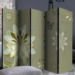 Paravent mit Blumen Motiv in Grau Gold - Stivaldo^Wohnen Online