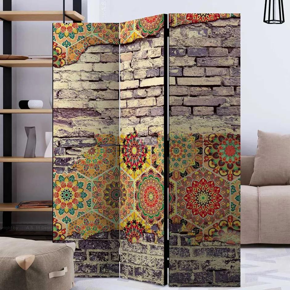 Wohnen Paravent mit Druck Steinmauer & Mandalas - Basel