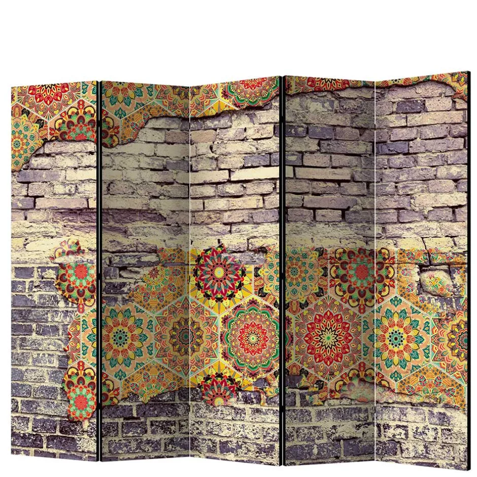 Wohnen Paravent mit Druck Steinmauer & Mandalas - Basel