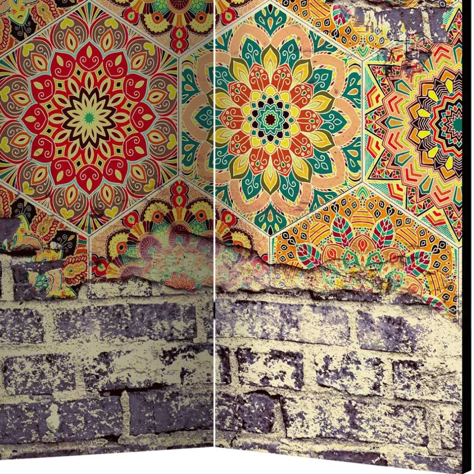 Wohnen Paravent mit Druck Steinmauer & Mandalas - Basel