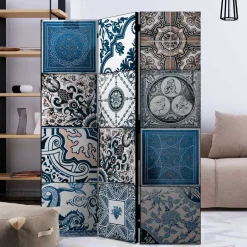 Wohnen Paravent mit Kachel Design in Blau Grau - Baltra