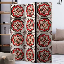Wohnen Paravent mit Kachelmuster in Rot Weiß Schwarz - Vibka