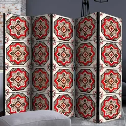 Wohnen Paravent mit Kachelmuster in Rot Weiß Schwarz - Vibka
