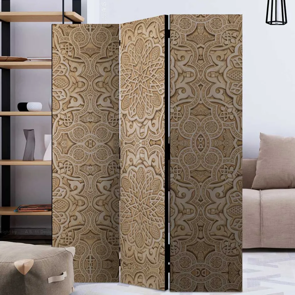 Paravent mit Ornament Muster in Beige - Ratrongo^Wohnen Clearance