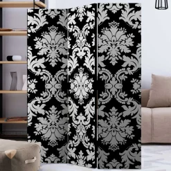 Wohnen Paravent mit Ornament Muster in Schwarz Weiß - Metallin