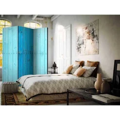 Paravent Raumtrenner Blaue Holzwand - Lomerio^Wohnen Clearance