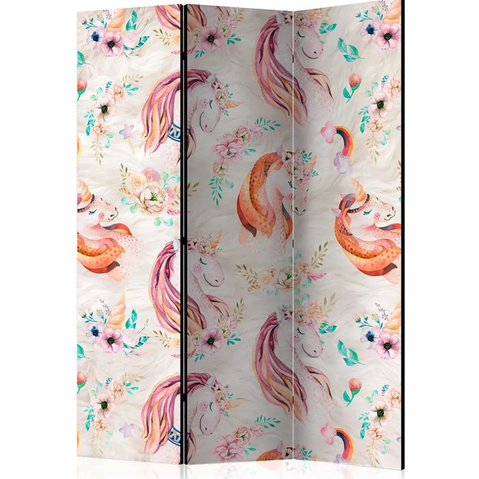 Kinder Wohnen Pastellfarben Paravent mit Einhorn Köpfen Kunstmotiv - Manca