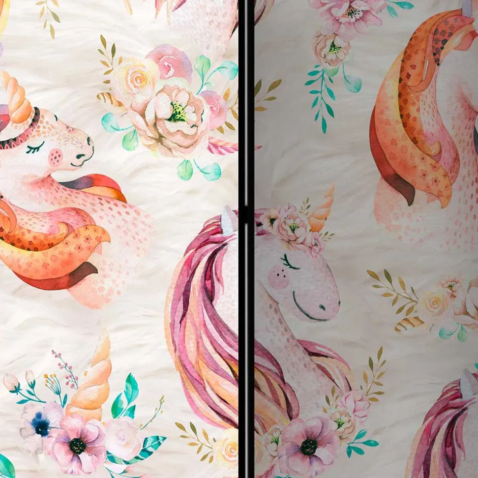 Kinder Wohnen Pastellfarben Paravent mit Einhorn Köpfen Kunstmotiv - Manca