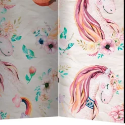 Kinder Wohnen Pastellfarben Paravent mit Einhorn Köpfen Kunstmotiv - Manca