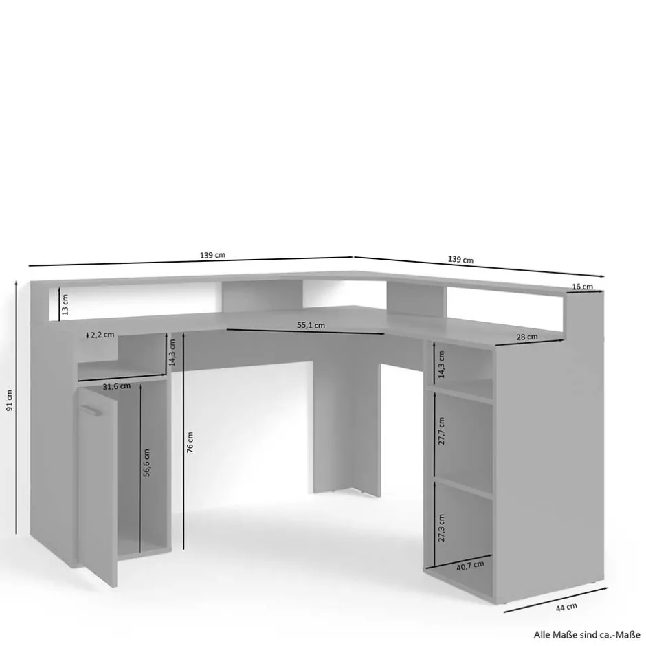 Wohnen PC Eckschreibtisch in Altholz Optik - Asalion