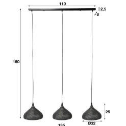 Wohnen Pendelleuchte mit 3 Schirmen Trichterform Simulin aus Metall
