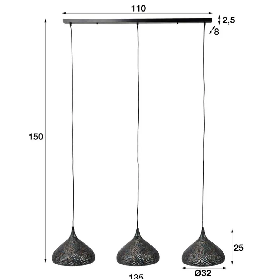 Wohnen Pendelleuchte mit 3 Schirmen Trichterform Simulin aus Metall