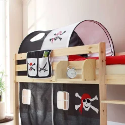 Kinder Wohnen Piraten Hochbett Siana in Schwarz-Weiß