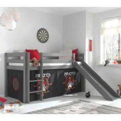 Kinder Wohnen Piratenhochbett mit Rutsche in Grau - Ainbols