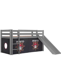 Kinder Wohnen Piratenhochbett mit Rutsche in Grau - Ainbols