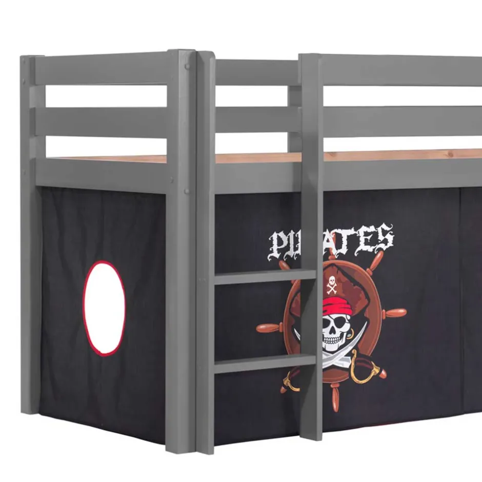 Kinder Wohnen Piratenhochbett mit Rutsche in Grau - Ainbols