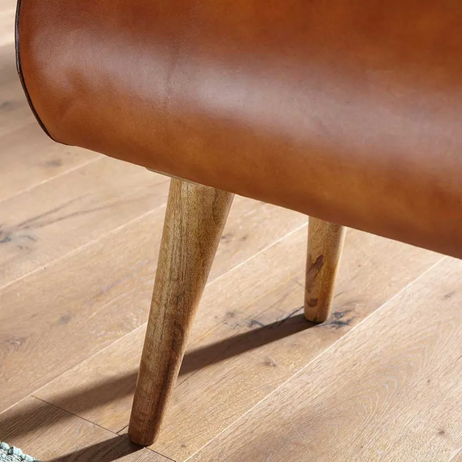 Wohnen Polsterbank mit Ledersitz in Cognac Braun - Tonas