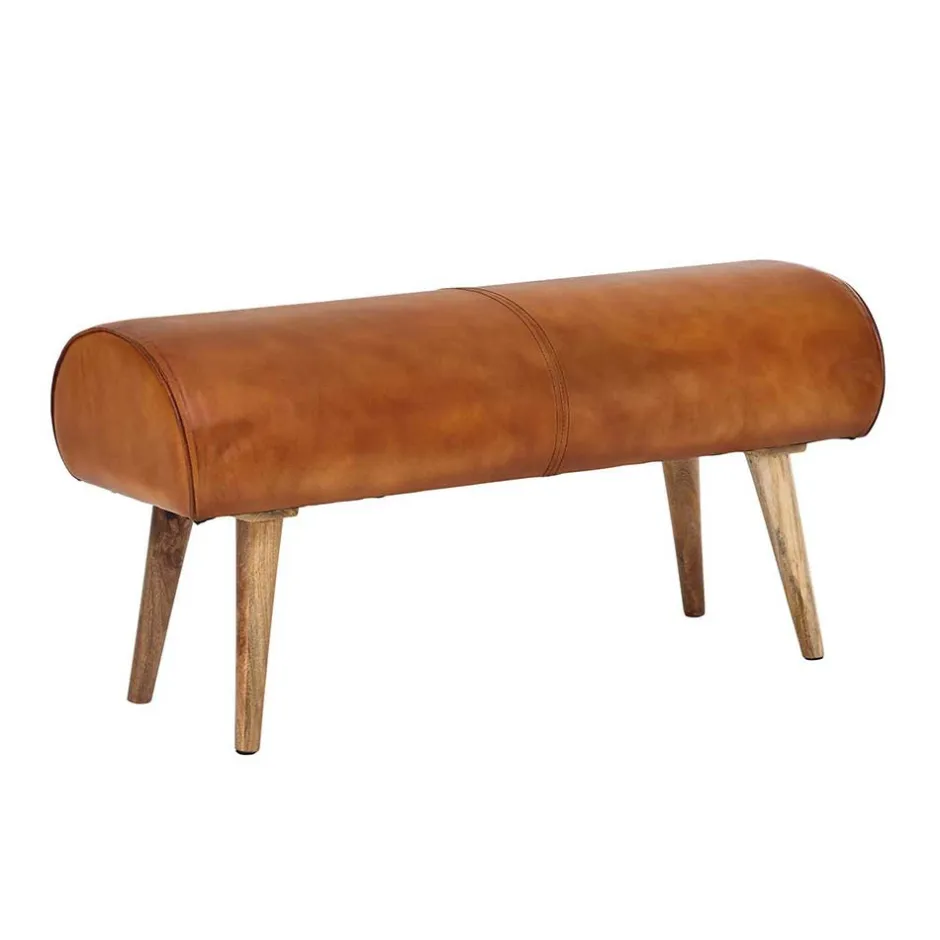 Wohnen Polsterbank mit Ledersitz in Cognac Braun - Tonas