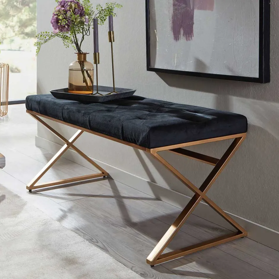 Polsterbank mit X-Füßen in Schwarz Samt - Felda^Wohnen Best