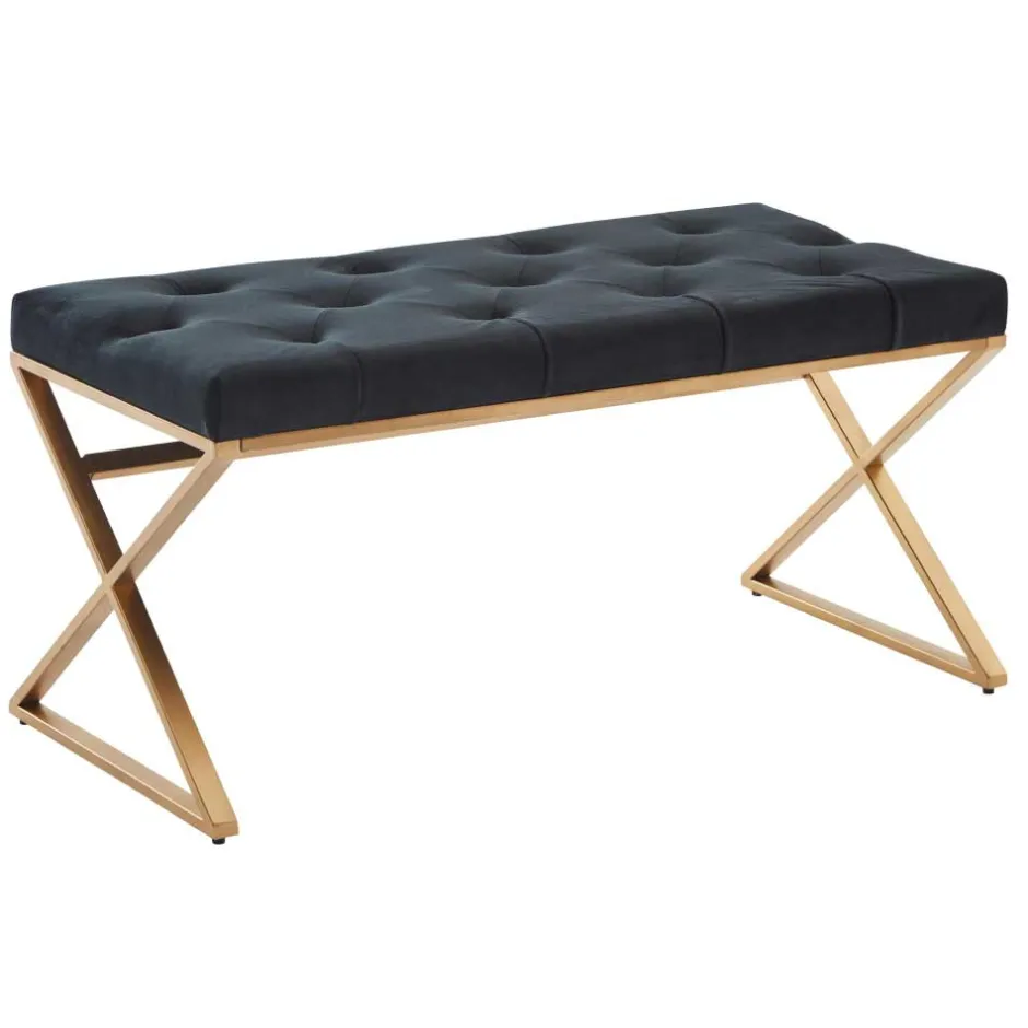 Polsterbank mit X-Füßen in Schwarz Samt - Felda^Wohnen Best