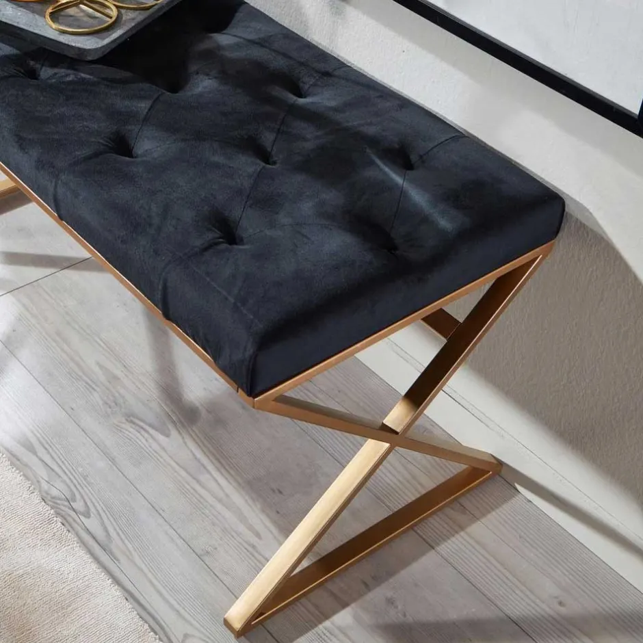 Polsterbank mit X-Füßen in Schwarz Samt - Felda^Wohnen Best