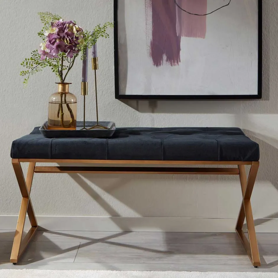 Polsterbank mit X-Füßen in Schwarz Samt - Felda^Wohnen Best