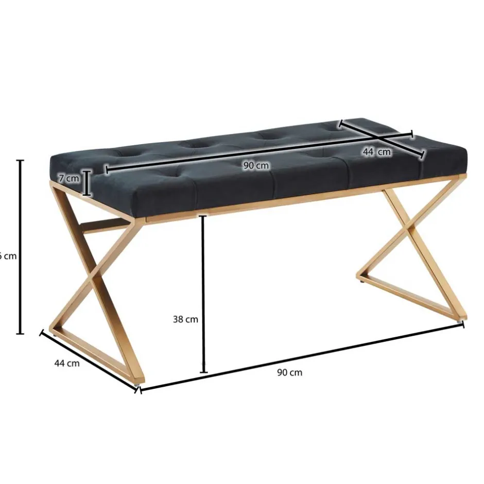 Polsterbank mit X-Füßen in Schwarz Samt - Felda^Wohnen Best