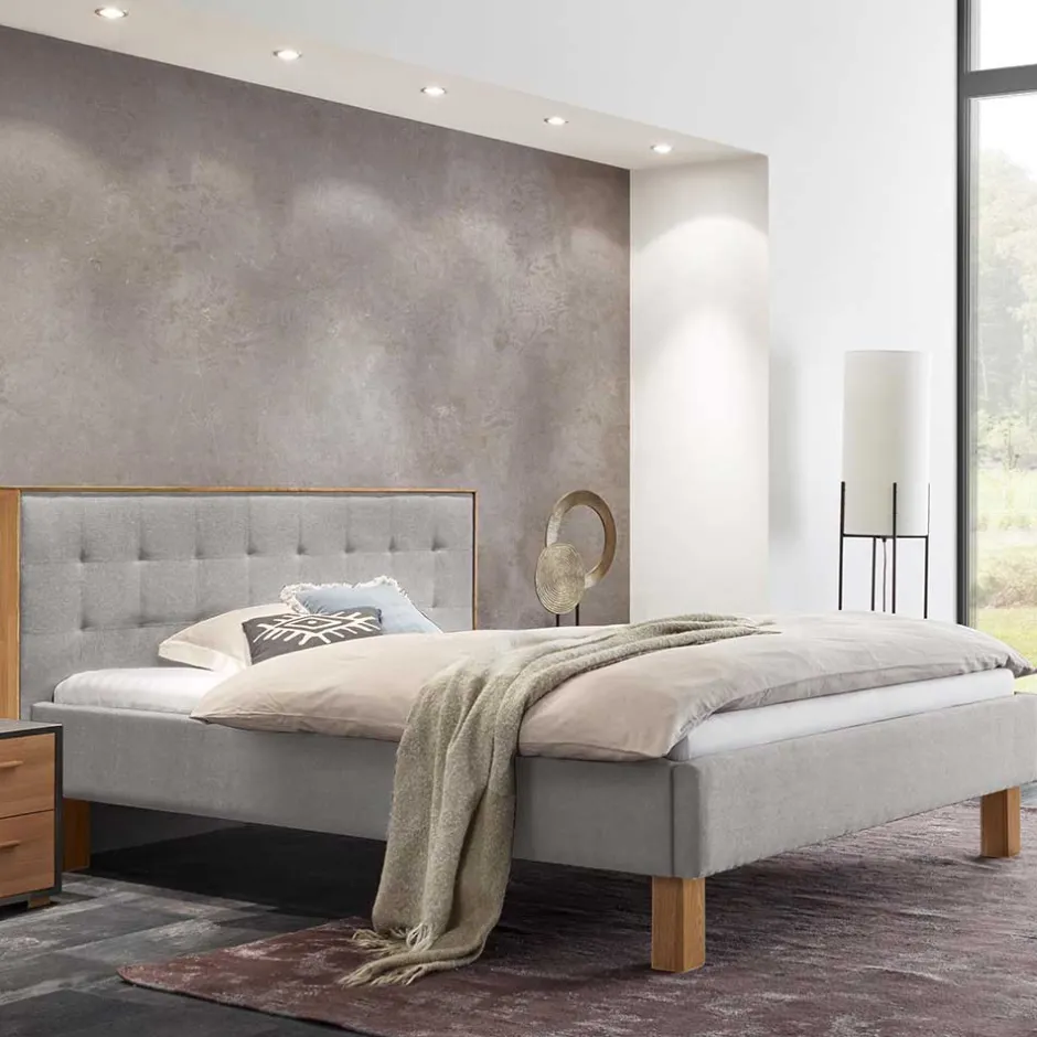 Wohnen Polsterbett Doppelbett in Grau Stoff - Pays